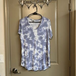 Wildfox Blue and White Tie-Dye V-Neck Tee